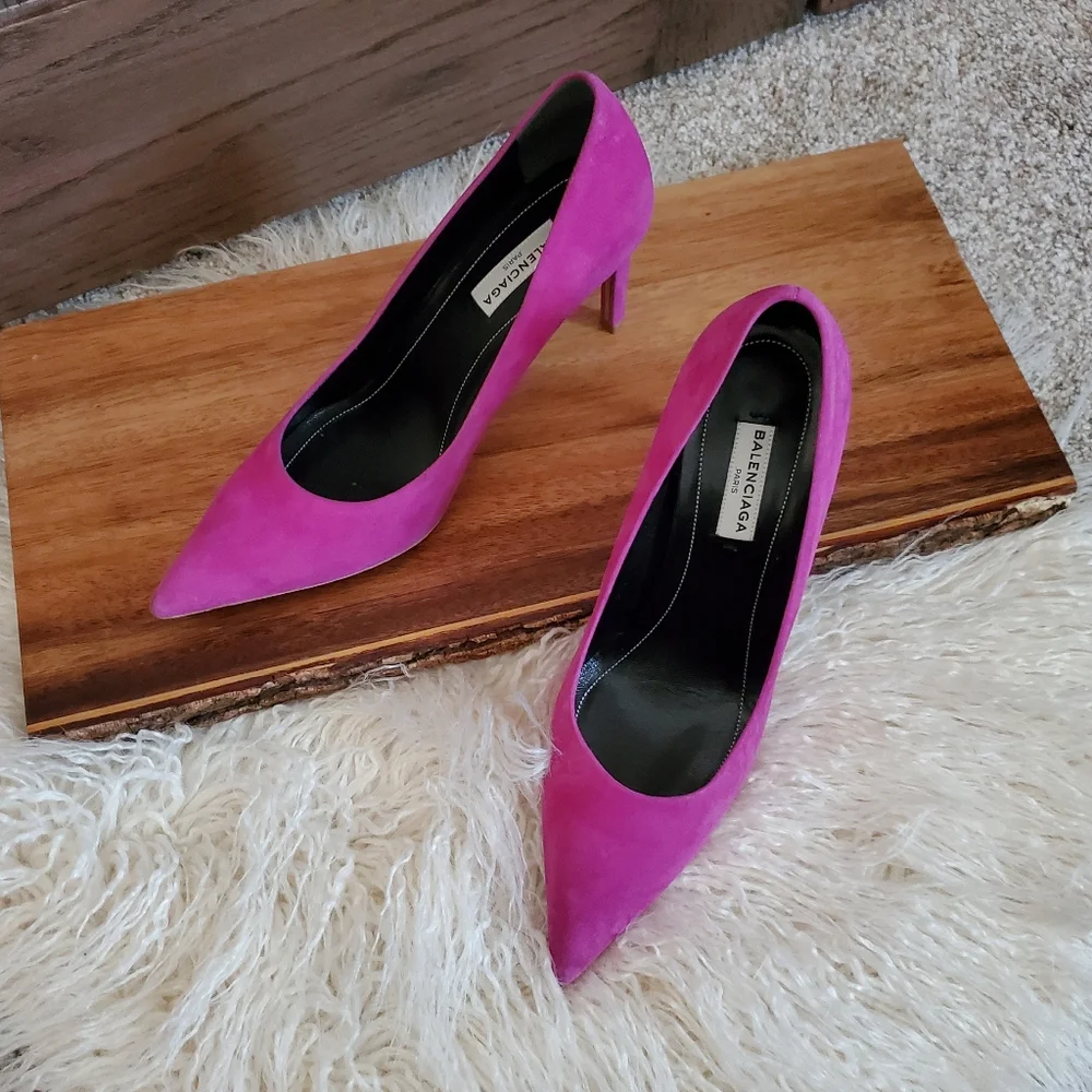 Balenciaga Magenta Suede Point Toe Heels - Picture 3 of 6